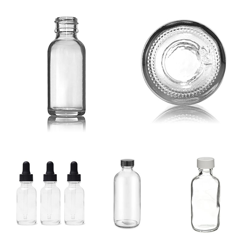 1 Oz 30 ml Clear Empty Boston Round Glass Bottle